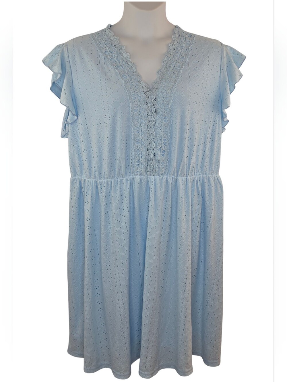 Artemis 3X Light Blue Eyelet Lace V-Neck Dress 4048-